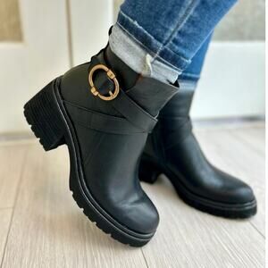 Sofft Black Ankle Boots with Gold Buckle